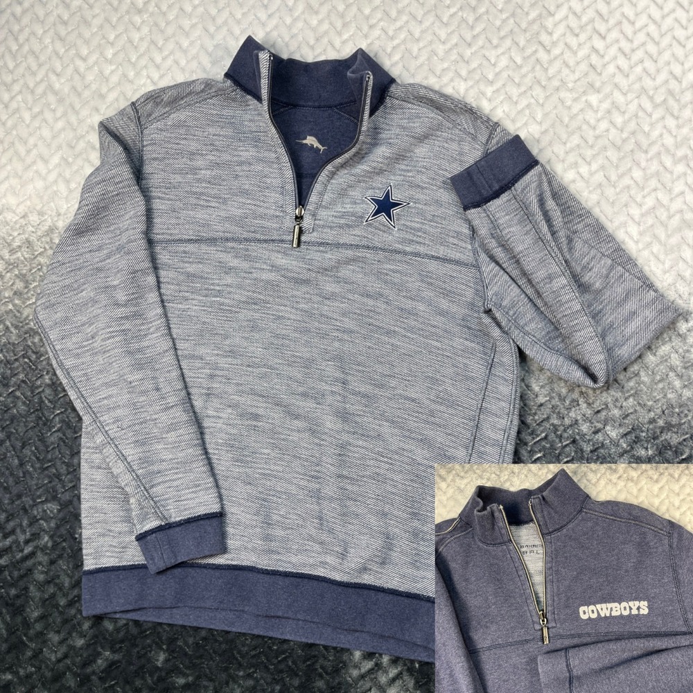 Tommy Bahama Heather Gray and Navy Dallas Cowboys Quarter-Zip Pullover